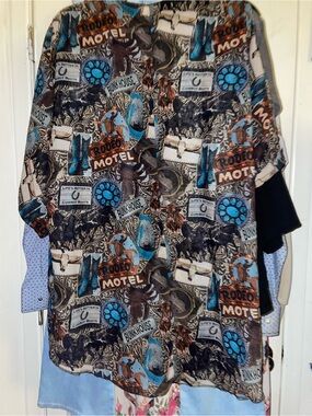 Western Rodeo Motel onesize kimono in Brown & Teal